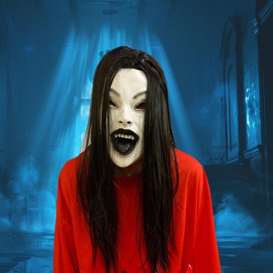 Halloween Horror Grimace Ghost Masque Scary Full Head Latex Zombie Masque with Hair Creepy Halloween Party Cosplay Costume