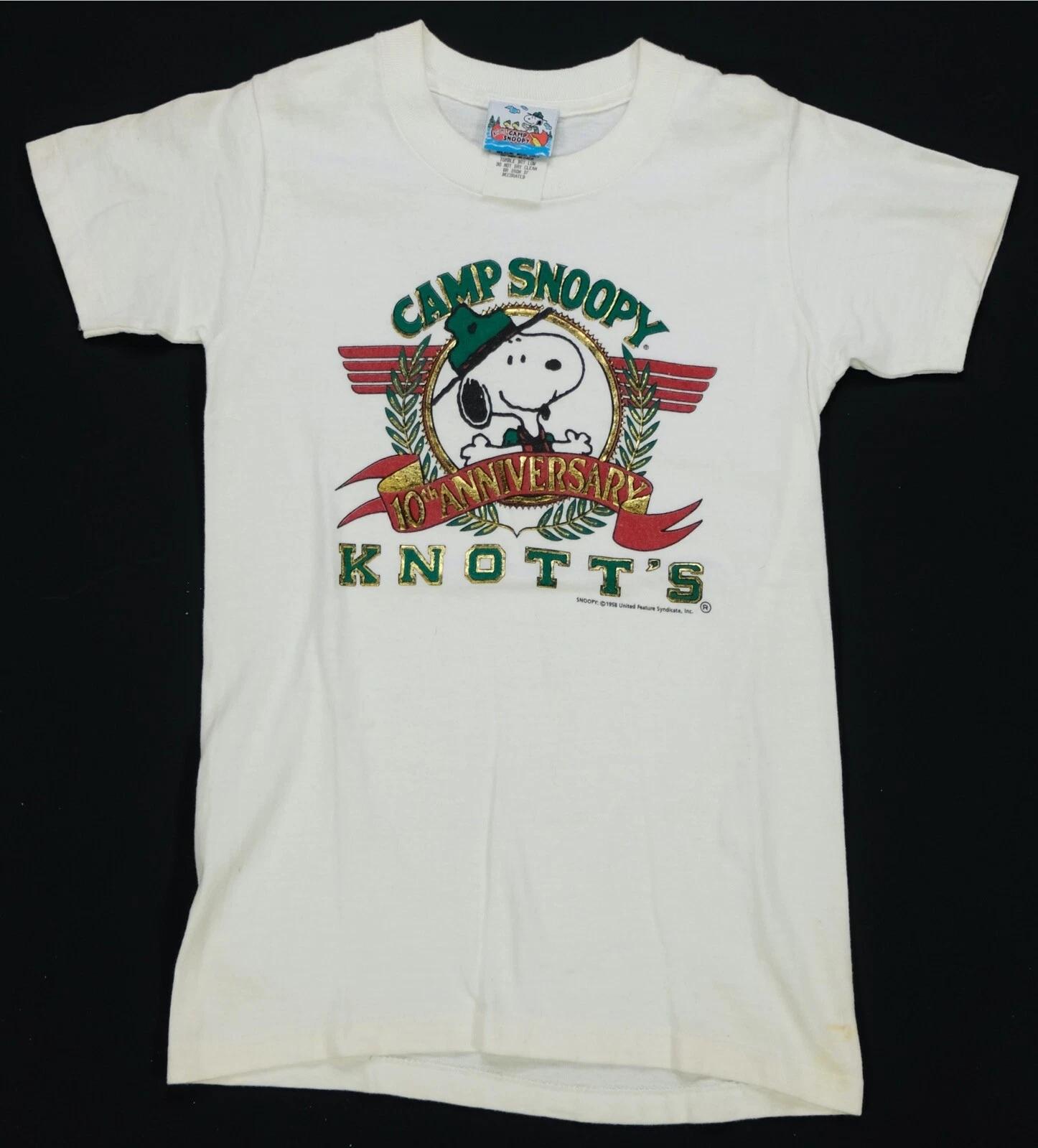 Rare Vintage Camp Snoopy Knott’s 1993 10th Anniversary T Shirt 90s White Youth M 4XL