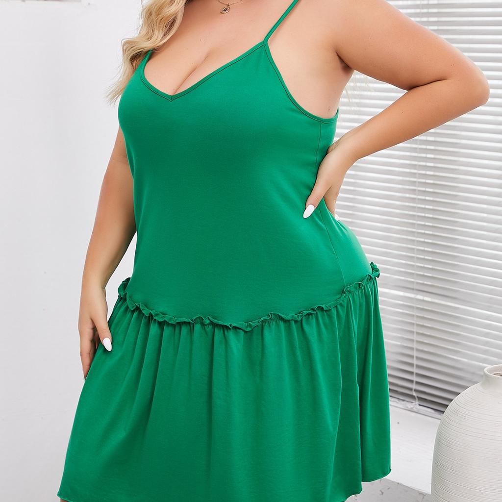 Sommer neu Übergröße XL-5XL einfarbig Ärmellos Damen Träger Nachthemd Sexy V-Ausschnitt Nachtwäsche Weiblich grün Nachtwäsche Homewear Kleidung
