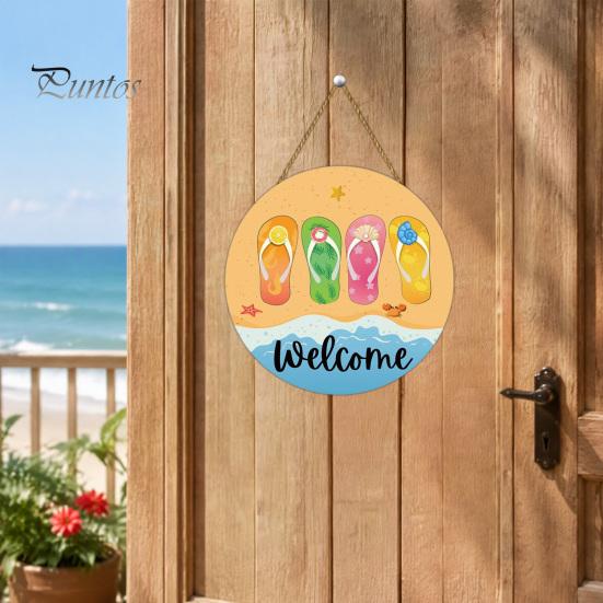 Tropical Wall Decor Hello Summer Door Sign, Ice Pop Flip Flop Welcome Hanger, Coastal Hanger Farmhouse Hanging Wooden Wreath for Front Home