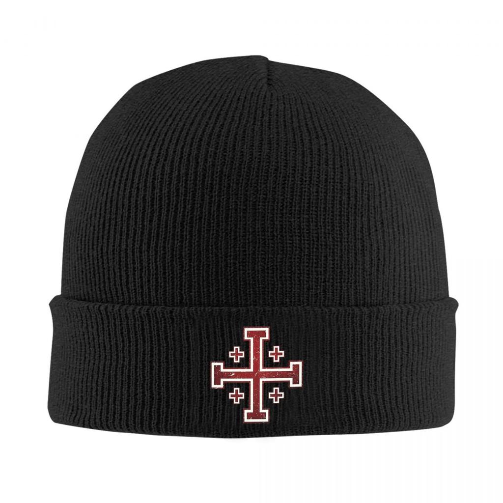 Jerusalem Cross Medieval Knights Cross Crusader Warm Knitted Cap Hip Hop Bonnet Hat Autumn Winter Beanies Hats for Unisex Womenx