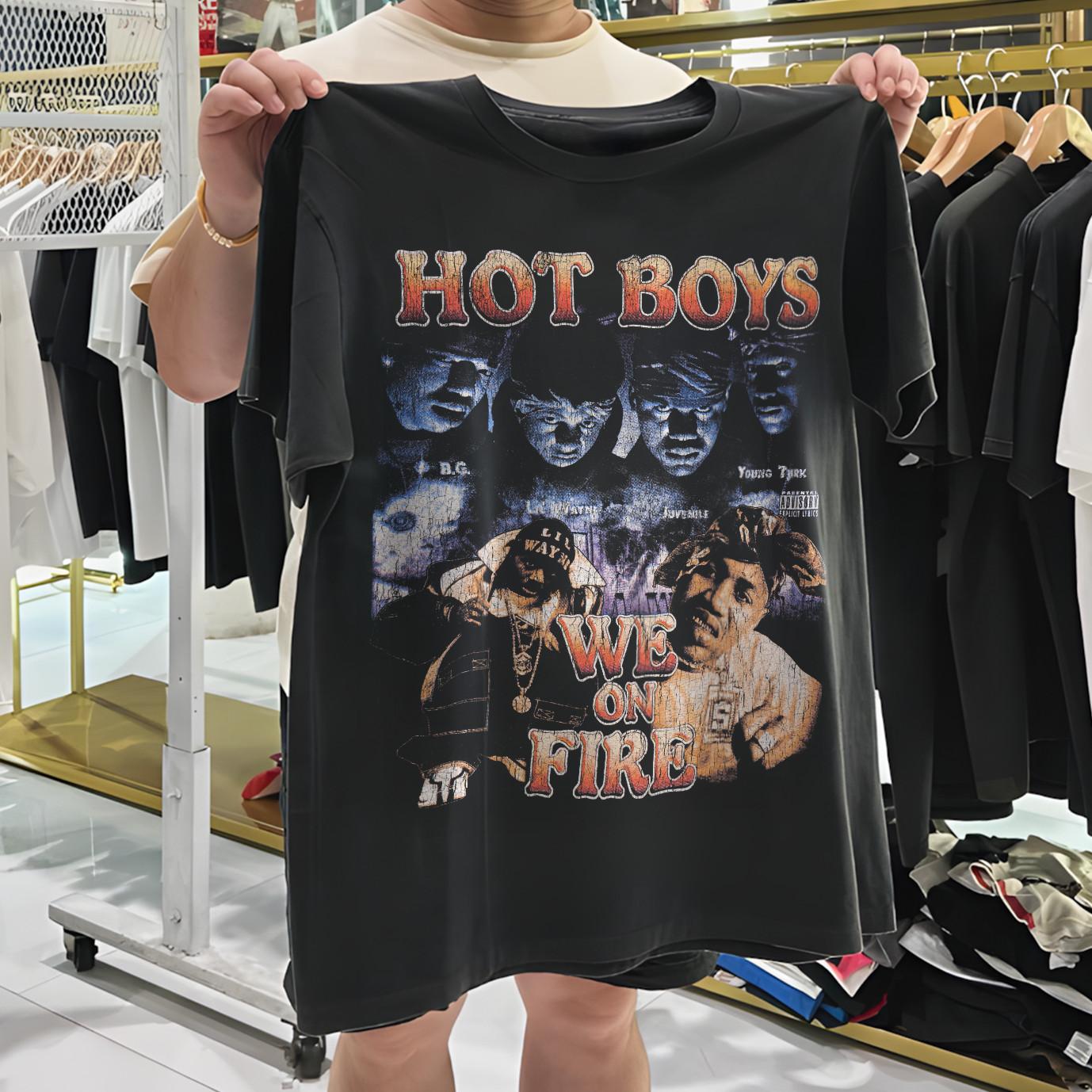 90s Hotboys We On Fire Rare T-Shirt Black L S