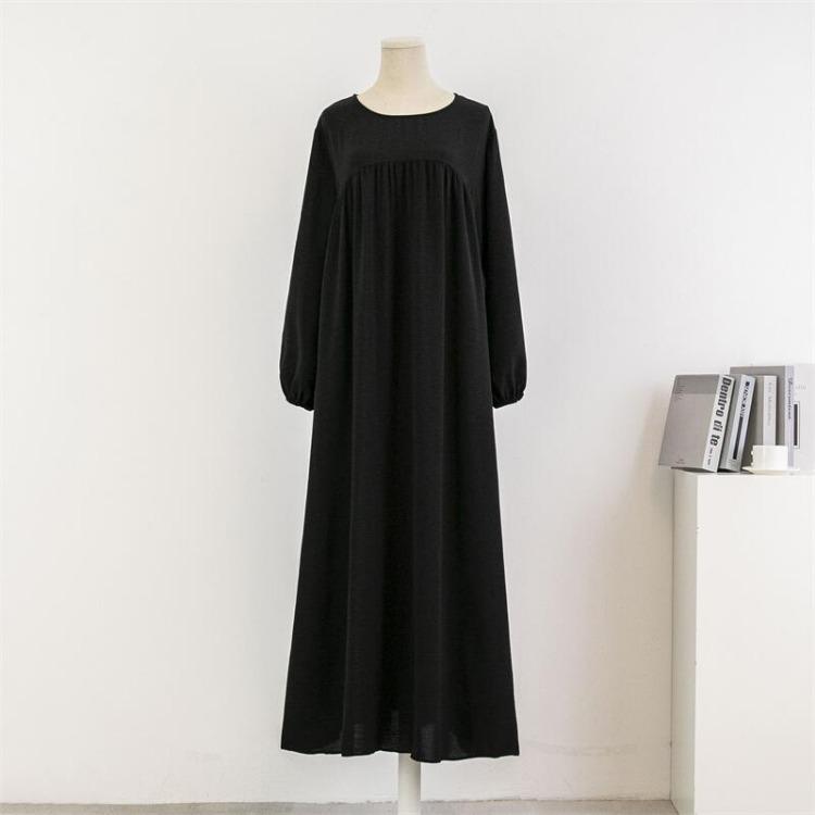 Muslimisches Übergrößenkleid Lässig für Damen Lang Maxi Mode mit Taschen Einfarbig Langarm Vestidoes Herbst Frühling 50-100kg Locker Robenkleider