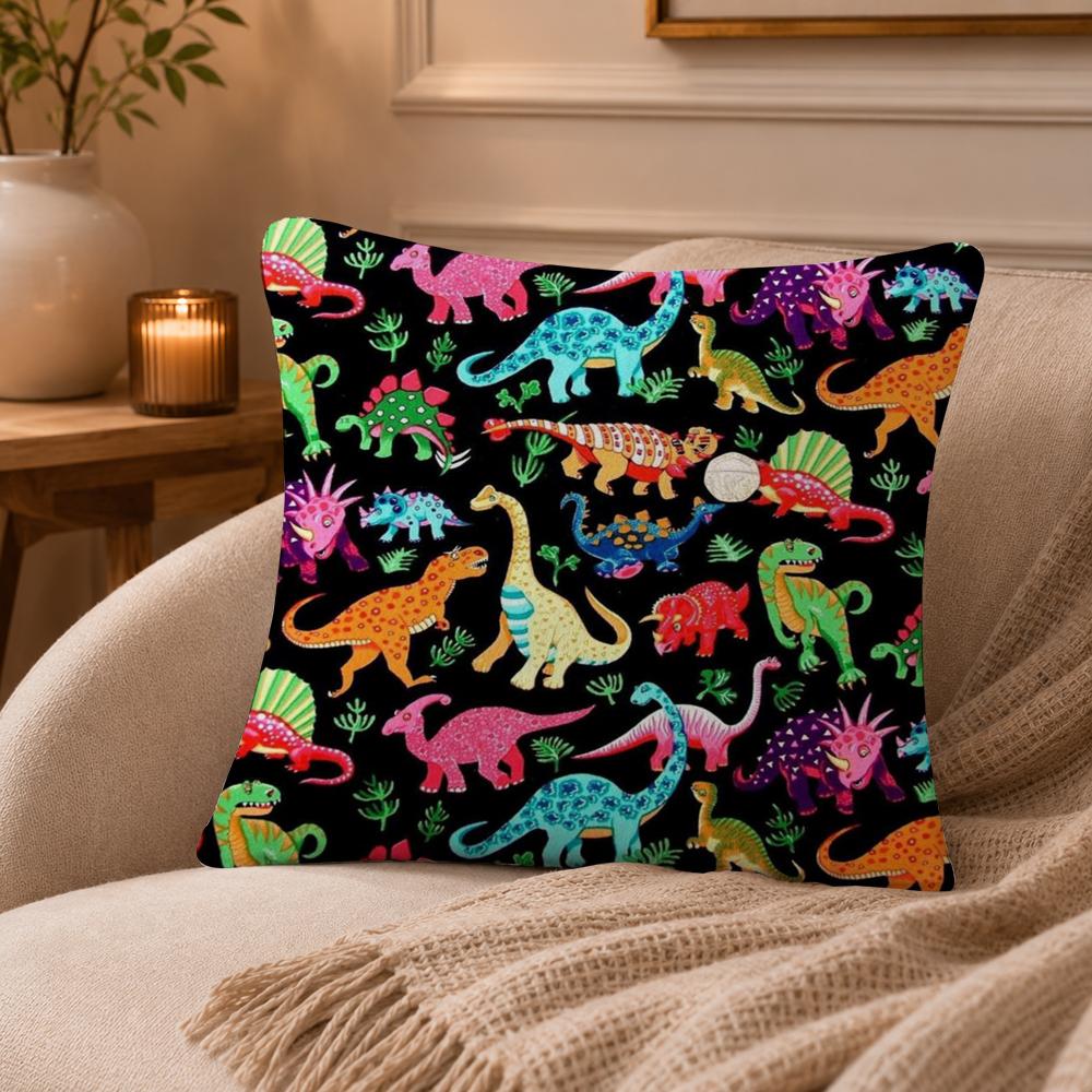 Cartoon D-Dinosaurs Cushion Cover Anti-dustmite Pillowcase Invisible zipper silky short plush Sofa cushion cover