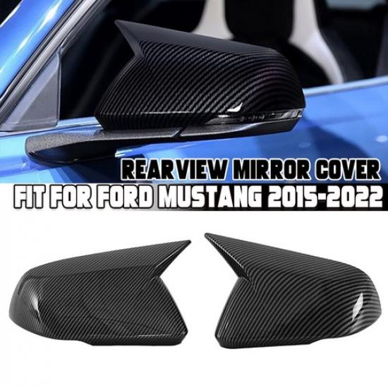 Carbon Style Horn Mirror Cover Fits 2015-2022 Ford Mustang With LED Turn Signal