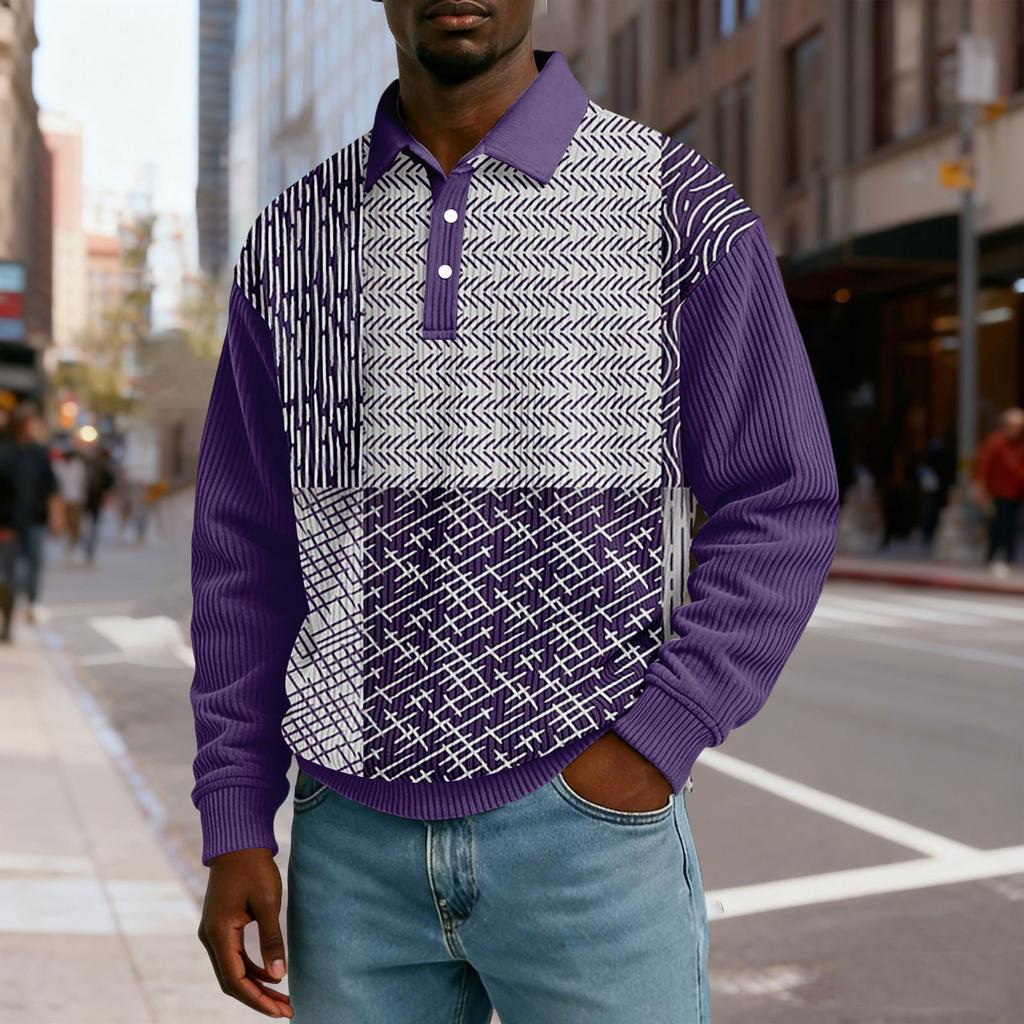 Herren Lässig Locker sitzend Oberteil Knopfleiste Kragen mit Knöpfen Lange Ärmel