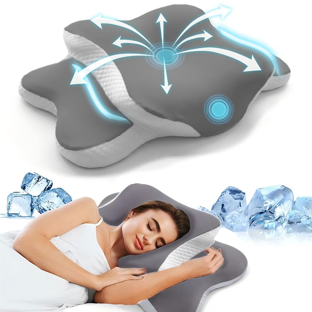 

Ergonomic Contoured Memory Foam Pillow, Deep Sleep Breathing Pillow, Side, Back, Stomach, Medium Firm Support Gray серый