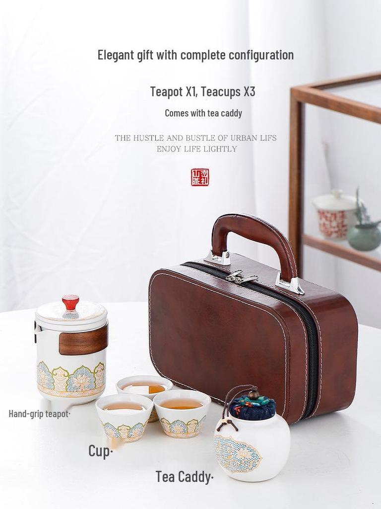 Ceramic Travel Tea Set with Tray - Portable Cup for Outdoor Anniversaries & Custom Souvenirs