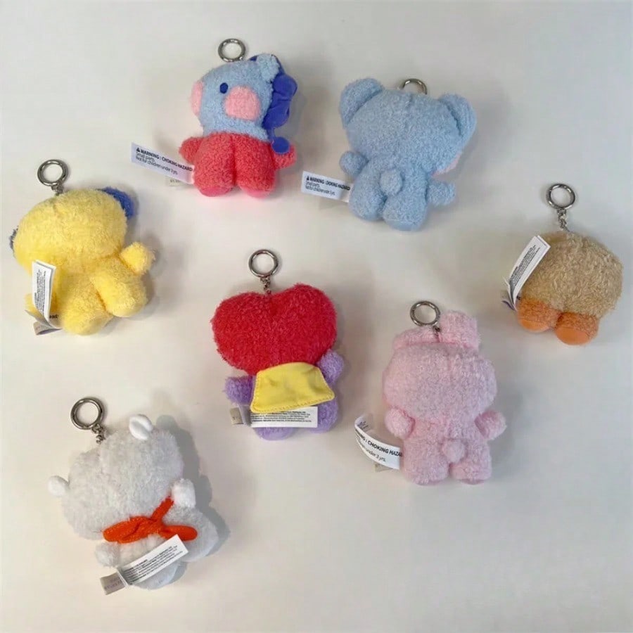 LINE FRIENDS BT21 Anime Kpop und Cartoon-Thema 8cm Mini-Tier COOKY RJ TATA Plüsch Schöner Schlüsselanhänger und Rucksackanhänger