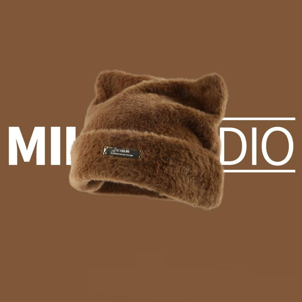 Imitation Mink Wool Cat Ears Hat Fluffy Winter Plush Hat Personality Knitted Cap  Outdoor
