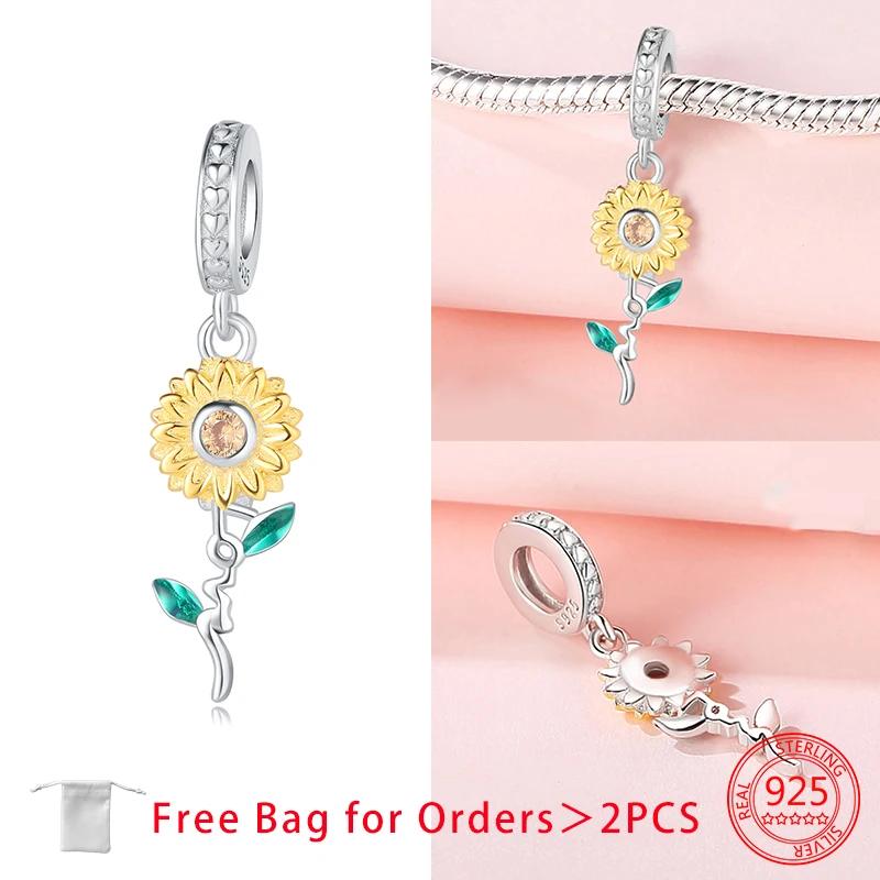 Copper Sunflower Charms Golden Flower Beads Fit Bracelet Necklace Accessories Bead Jewelry Making Fine Jewelry Gift