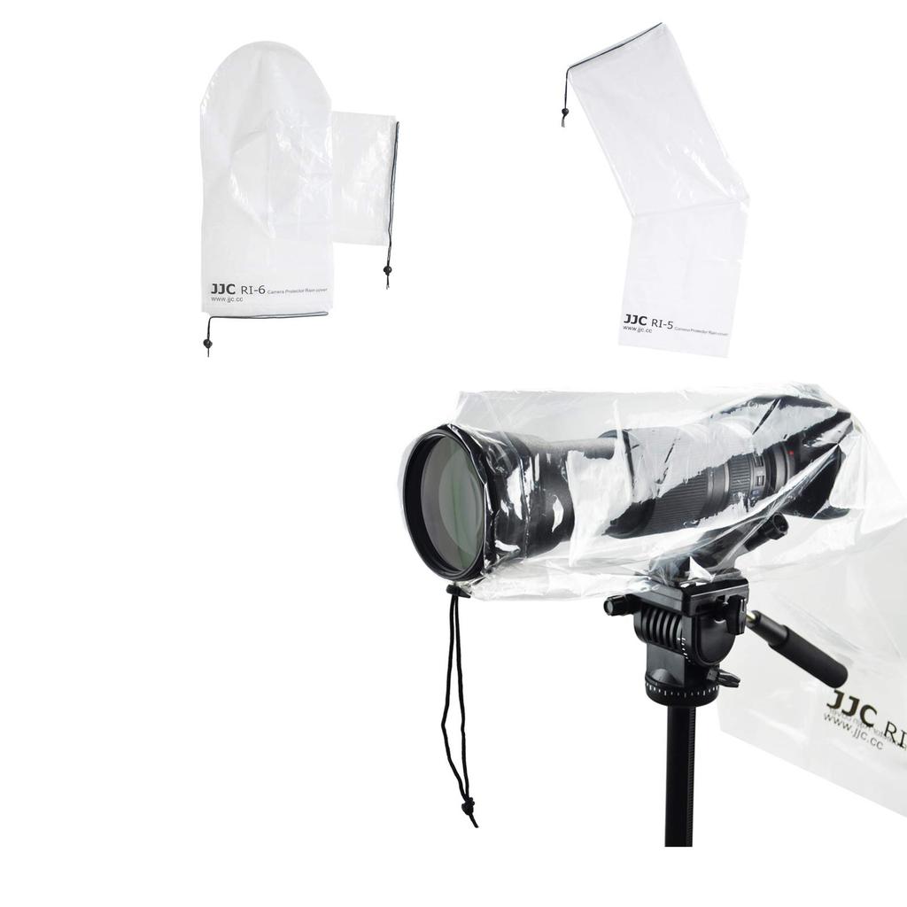 JJC Camera Rain Cover for Flash and Tripod Compatible with Sony Canon EOS Kiss M2 Nikon and Lens x Tripod 1+1 Set, Transparent, Use, A6600, A6500,