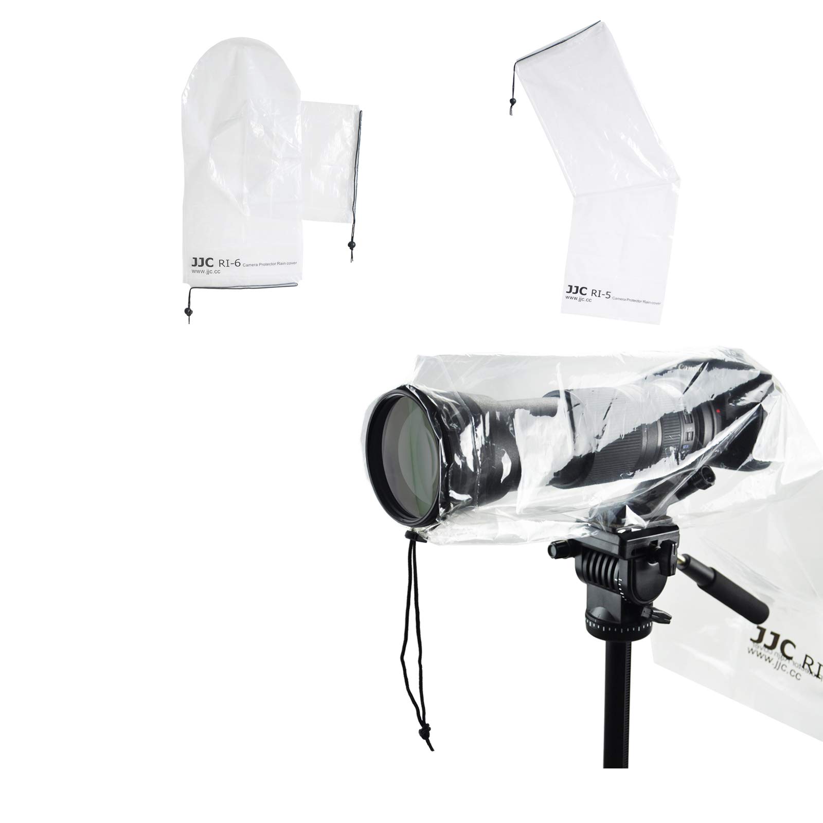 

JJC Camera Rain Cover for Flash and Tripod Compatible with Sony Canon EOS Kiss M2 Nikon and Lens x Tripod 1+1 Set, Transparent, Use, A6600, A6500,