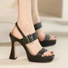 Fashion Sandals for Woman Women's Shoes Buckles Sexy Summer 2024 One Word Thick Heel Leather Footwear Open Toe High Heels Comfort Sandal
