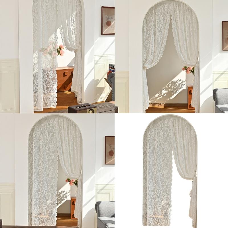 Leaf Embroidered White Sheer Curtains Rod Voile Drapes for Bedroom and Living Room for Privacy Protections Decors
