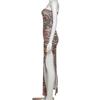 Dress Spaghetti Strap Slim Sexy Summer Tiger Pattern Khaki Split Fork Neck Lady Women Dress