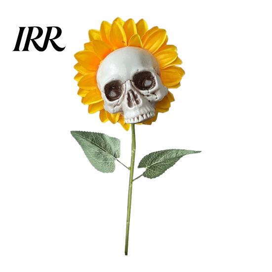 Fun Halloween Garden Accessory Sunflower Skull Ornament, Theme Decor, Potted Outdoor Spooky Planter Plant Waterproof Decoration, for Lawn