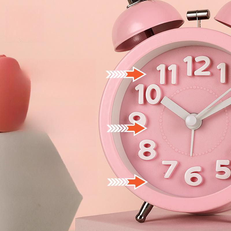 Three-dimensional digital creative bell ringing clock convex literal texture fashionable metal alarm clock silent luminous seat clock