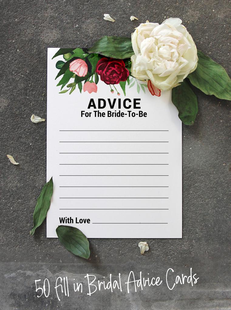 Inkdotpot Floral GreeneryA Advice And Wishes Set Of 50 Bridal Shower Advice Game