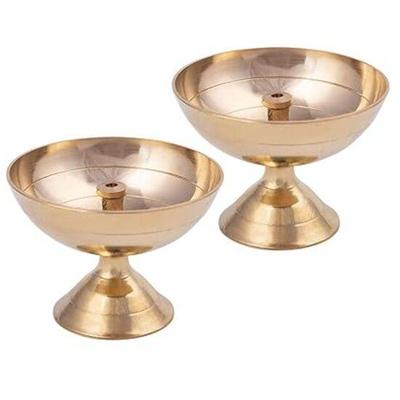 Tanirika Messing Diya mit Ständer - Akhand Diyas für Pooja-Raum, Heimdekoration Puja-Artikel 2 x 1,85 Zoll / Exportqualität