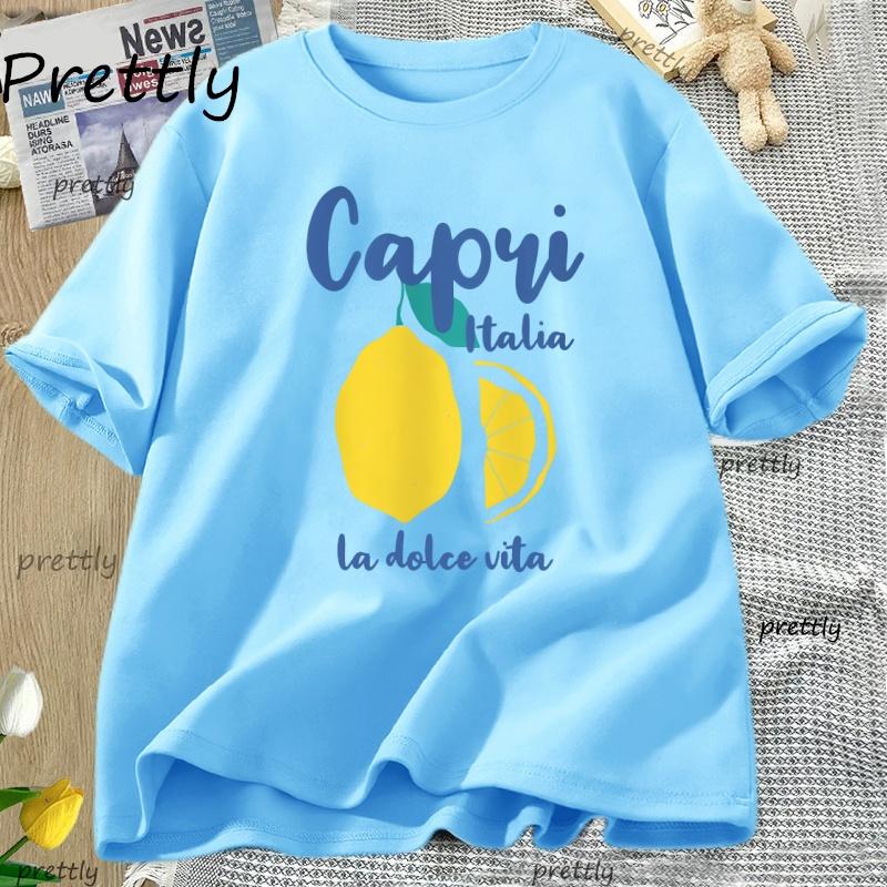 

Capri Italy Lemon T Shirt La Dolce Vita Italian Girl TShirt Vintage Cotton Short Sleeve Womens Clothes Streetwear Clothing 4XL