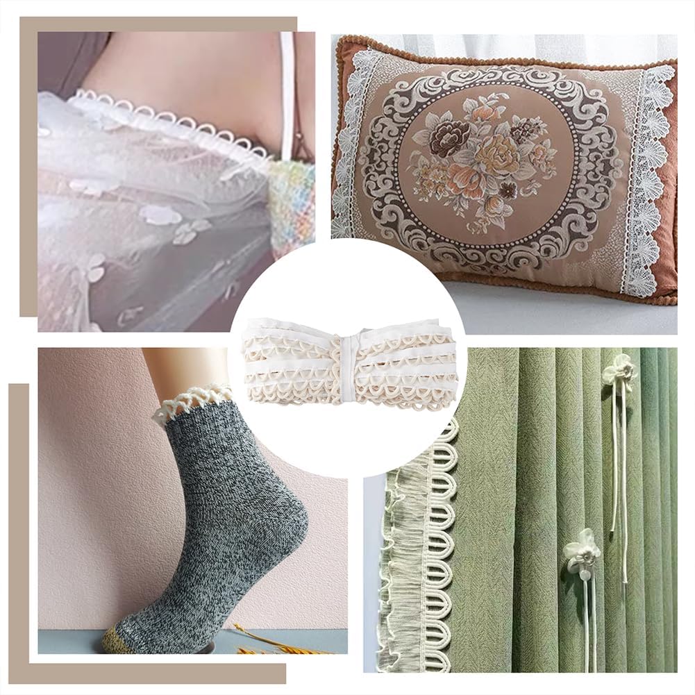 PH PandaHall 10 Yards Cotton Petite Braid Trim with Loop 5/8 inch Buttonhole Ribbon Braid Trim White Buttonhole Lace Trim for Wedding Bridal Dress