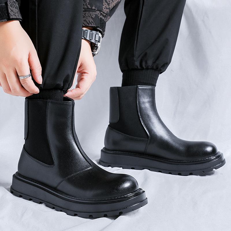 England style mens fashion chelsea boots slip-on natural leather shoes cowboy platform boot spring autumn cool ankle botas male