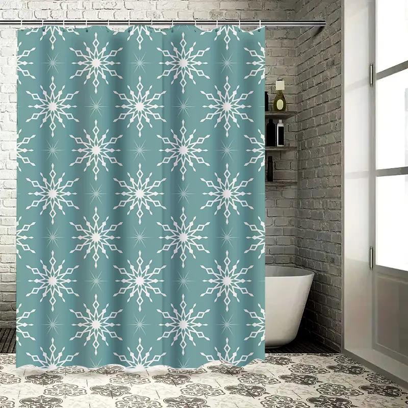 Winter Snowflake Pattern Shower Curtain Blue White Floral Print Polyester Fabric Waterproof Bathroom Decor Set for Home Kitchen