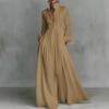 Abito Pieghettato a Vita Alta Sottile a Maniche Lunghe Stile Europeo e Americano Francese Temperamento Elegante Retro Casual Stile Vacanza