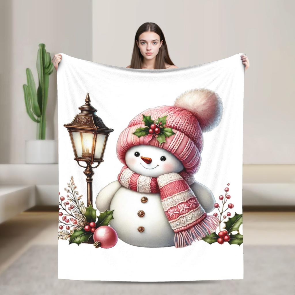 Christmas Snowman Warm Soft Blanket Kids Adult Plush Throw Blanket Fashion Living Room Flannel Bedspread Sofa Bed Cover