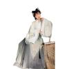 Chinese Wei And Jin Dynasty Style Hanfu For Women, Cross-collar Waist-length One-piece Skirt, Wide-sleeved Suit