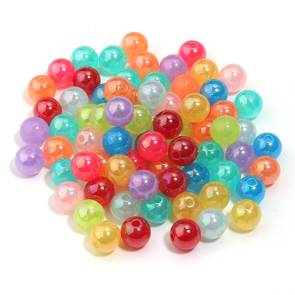 20-100pcs Jelly Color Acrylic Beads Plated Color Round Loose Spacer Beads For Jewelry Making DIY Bracelet Necklace Accessories
