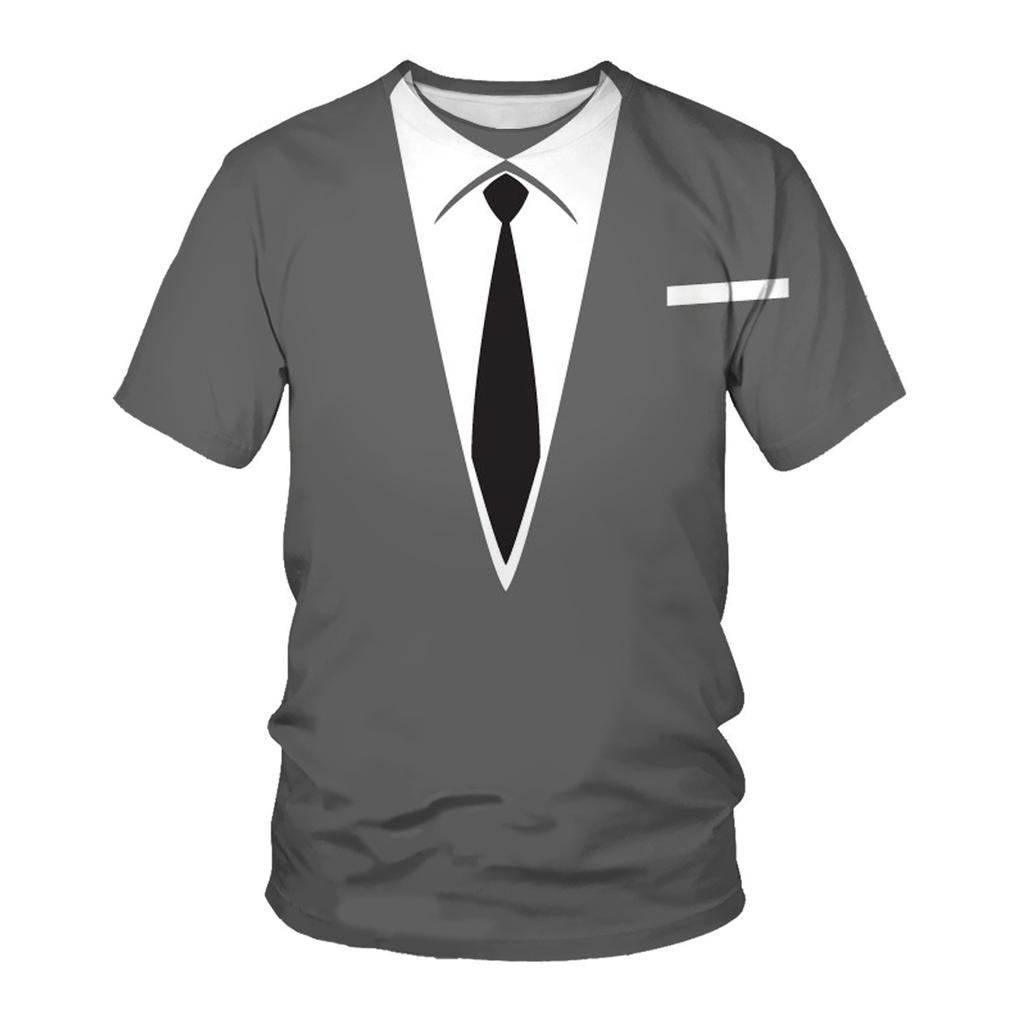 Sommer Kurzarm T-Shirt Neu Trendy Fake Zwei 3D Gedruckt Herren Rundhals Sport Halb T-Shirt