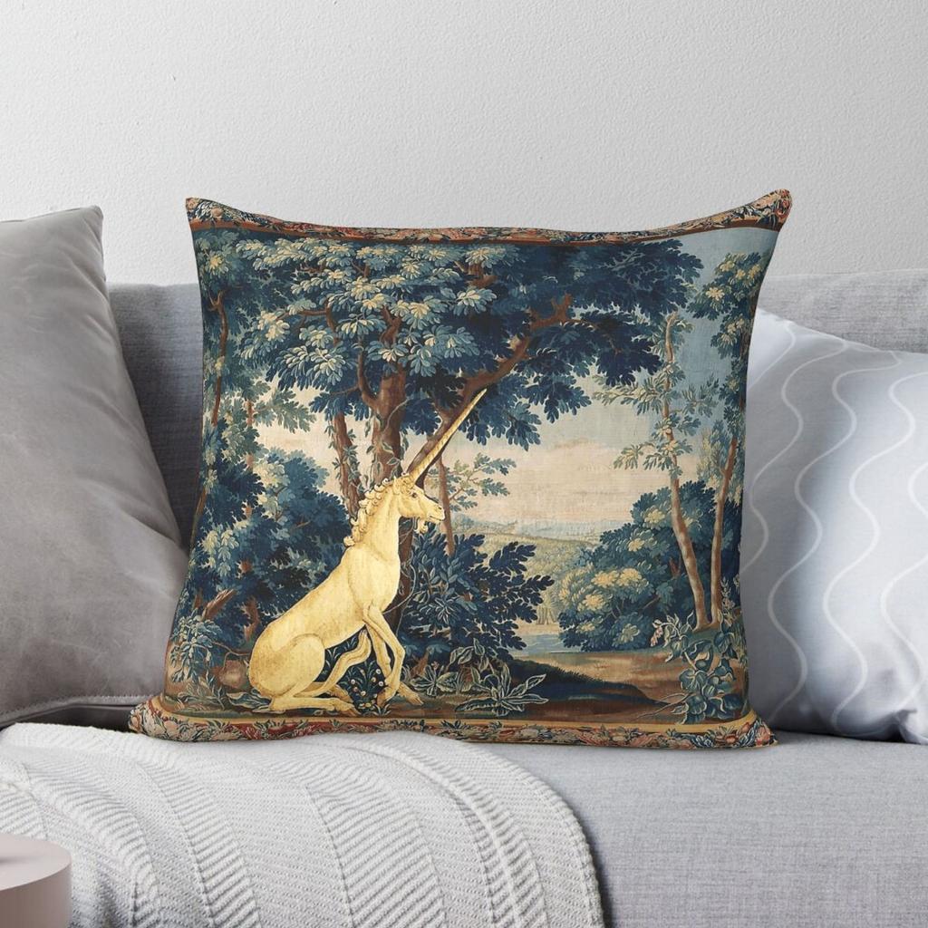 Unicorn In Greenery Trees Square Pillowcase Polyester Linen Velvet Printed Decorative Pillow Case Sofa Seater Cushion Case