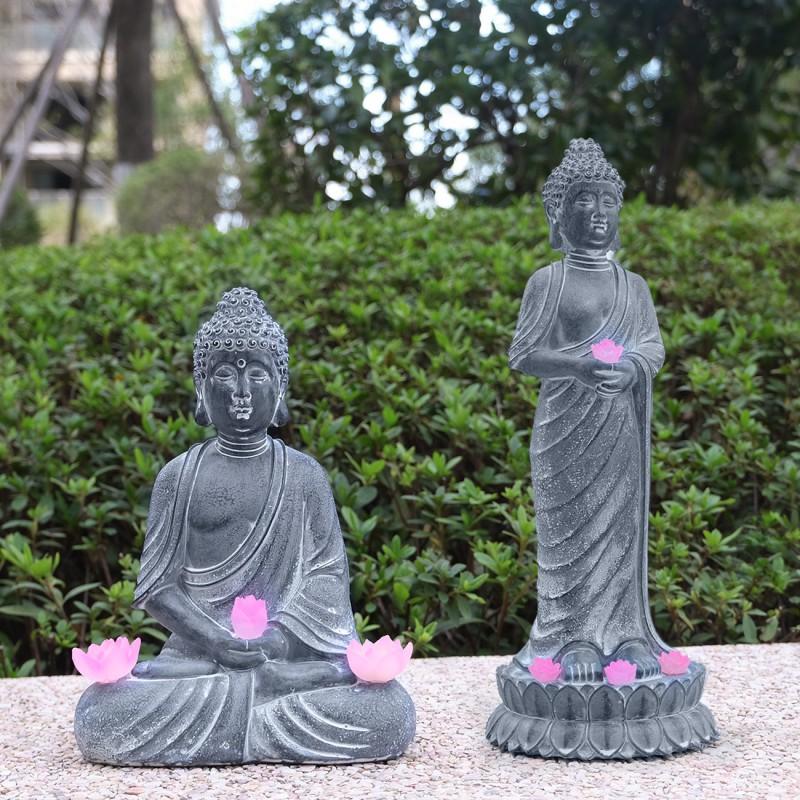 Solar-Powered Outdoor Buddha Statue Garden Decor Resin Sculpture Zen Courtyard Landscape Ornament