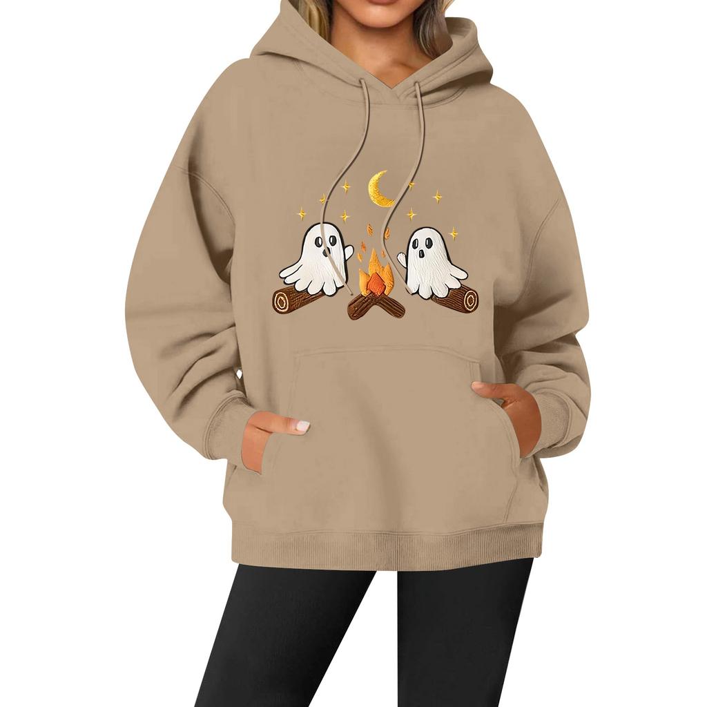 Women's Casual Fashion Solid Color Rugby Print Long Sleeve Hooded Sweatshirt Top