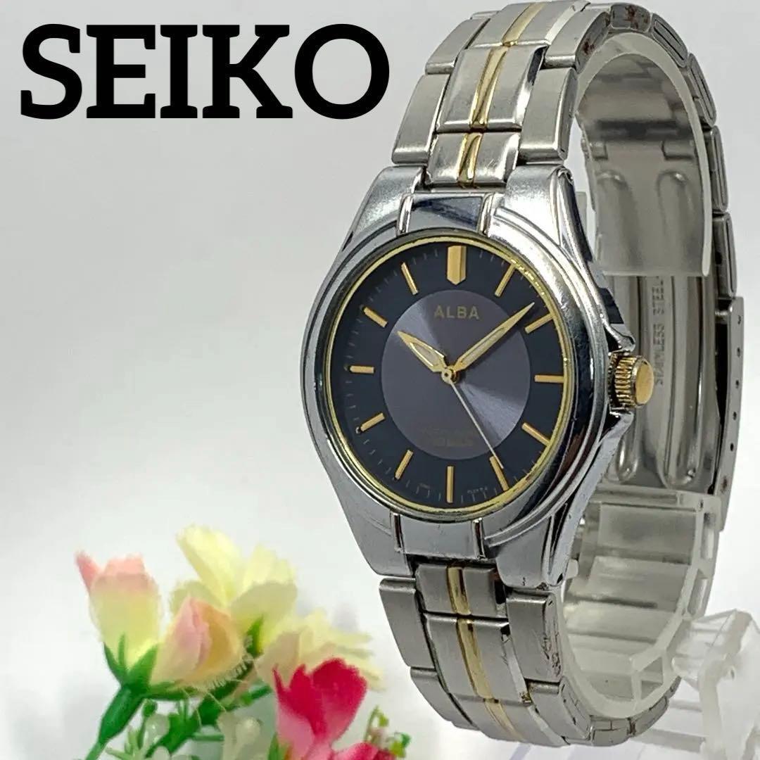 989 [Батарея заменена] Рабочий предмет Мужские часы SEIKO Seiko ALBA Синий Золотой ЗОЛОТОЙ Кварцевые Популярные Редкие Винтажные