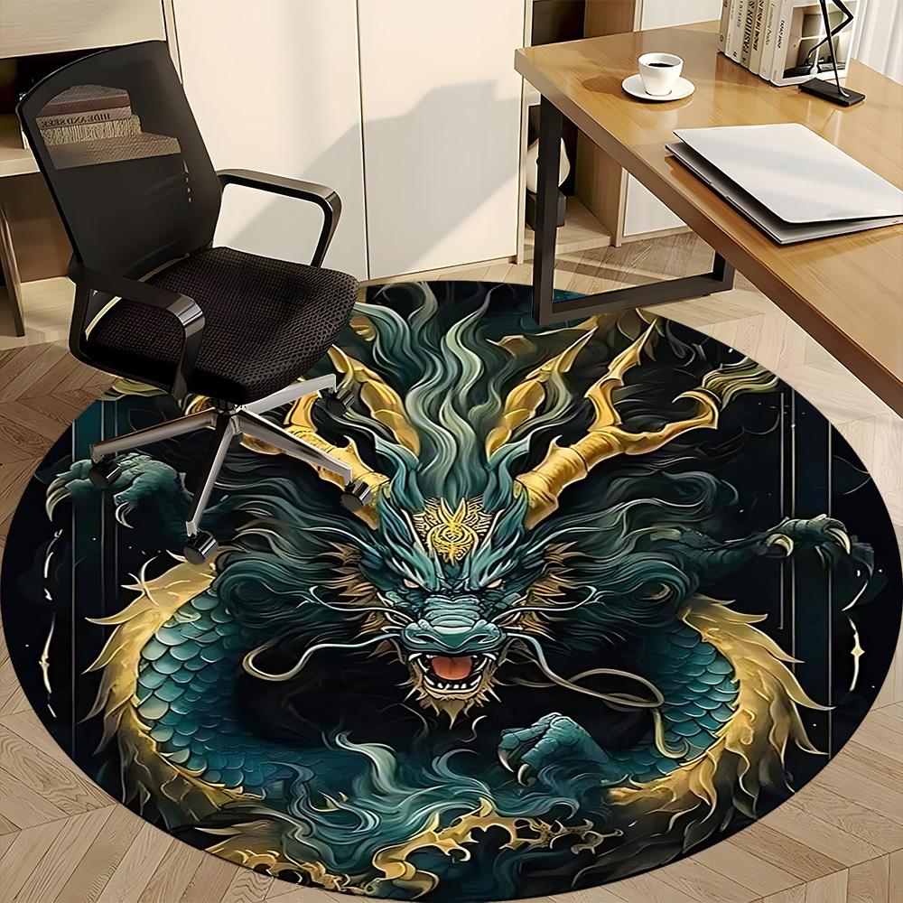 1 Stück Drachen Fantasy Büro Runder Teppich, Matte Geeignet Für Büro, Unter Bürostühlen Schlafzimmer Wohnzimmer Heimdekoration, Zimmer Deko