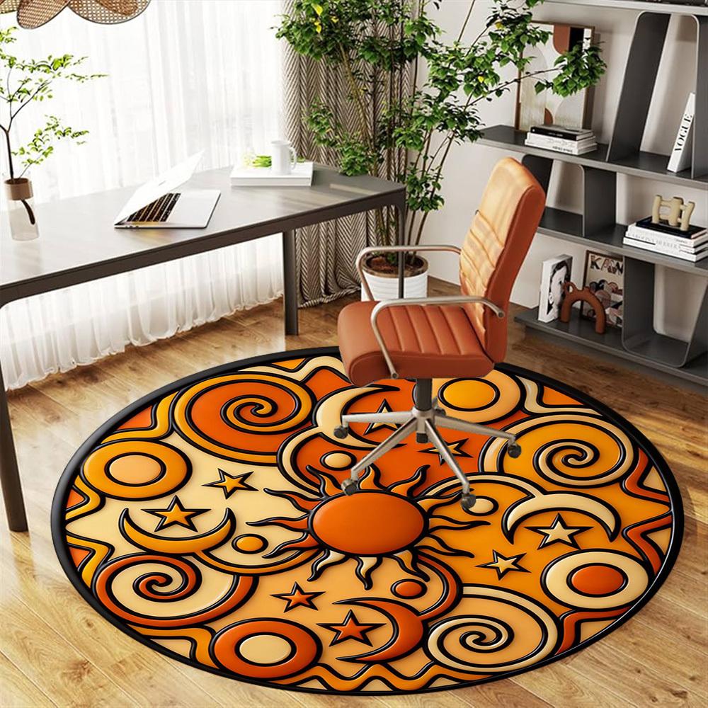 1pc Sun Moon Stars Round Chair Mat Office Area Rug - Non-Slip, Floor Mat for Office, Bedroom, Ideal Home Decor Gift P0105031