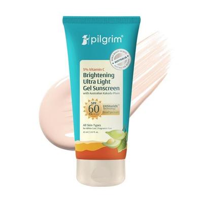 Pilgrim 5 % Vitamin C aufhellender ultraleichter Gel-Sonnenschutz LSF 60 PA++++ mit australischer Kakadu-Pflaume | parfümfrei | UVA/UVB | 45 ml