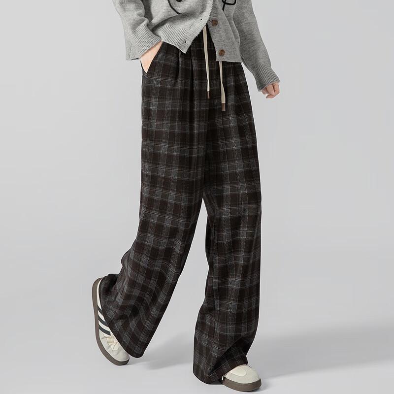 Sybill She Women's High-Waist Loose Plaid Drawstring Casual Pants