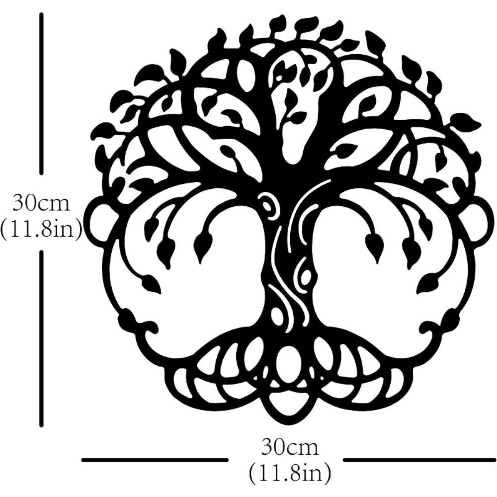 Metal Wall Art Tree of Life Home Decor Black Iron Hanging Ornament Sculpture Sign for Living Room Bedroom Office 11.8x11.8in
