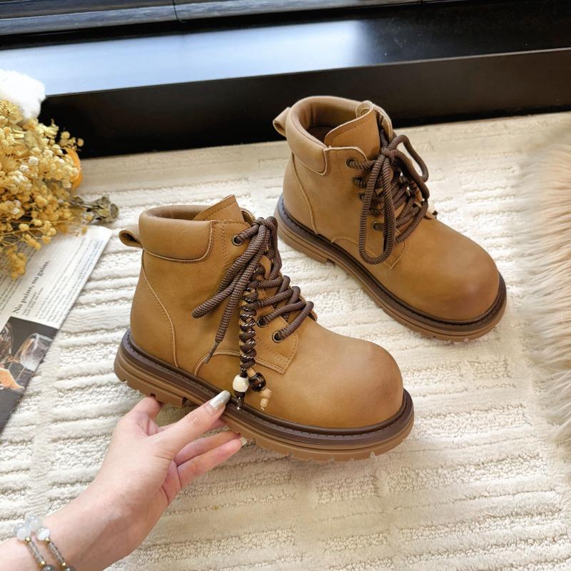 Retro polished big head Martin boots women's new fashionable versatile round head lace-up big yellow boots