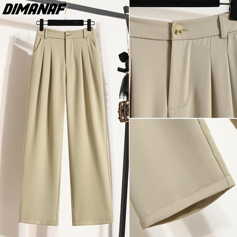 DIMANAF 2023 New Plus Size Summer Long Pants Women Pants Loose Straight Buttons Casual Female Basic Trousers Wide Leg Pants 4XL