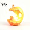 Desktop Figurine for Window Sill LED Light-Up Halloween Pumpkin Moon Figurine, Spooky Face Crescent Indoor Table Centerpiece Skull Night Light