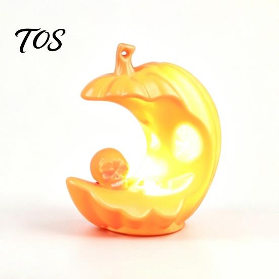Desktop Figurine for Window Sill LED Light-Up Halloween Pumpkin Moon Figurine, Spooky Face Crescent Indoor Table Centerpiece Skull Night Light