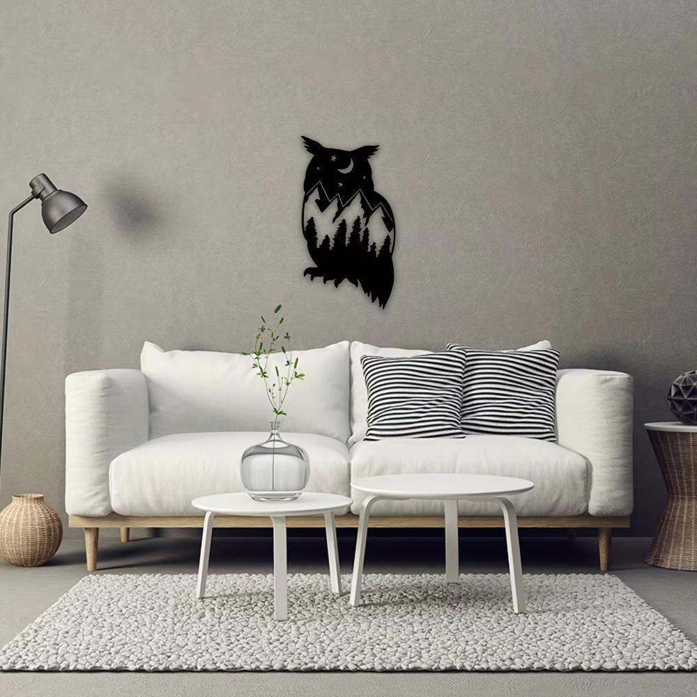 Wanddekoration aus Metall mit Eulenmotiv – Wandkunst mit schwarzen Eulen, ideal für Bauernhaus, Heimbüro und verschiedene Räume. Verbessert die Innen- und Außendekoration
