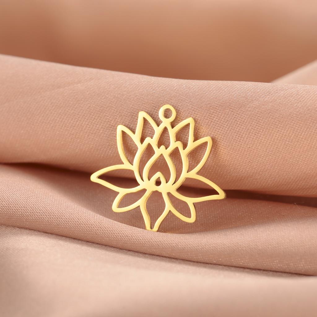 Teamer 5pcs/lot Lotus Flower Charms for Jewelry Making Gold Color Amulet Bracelet Necklace DIY Yoga Buddhism Pendant Wholesale