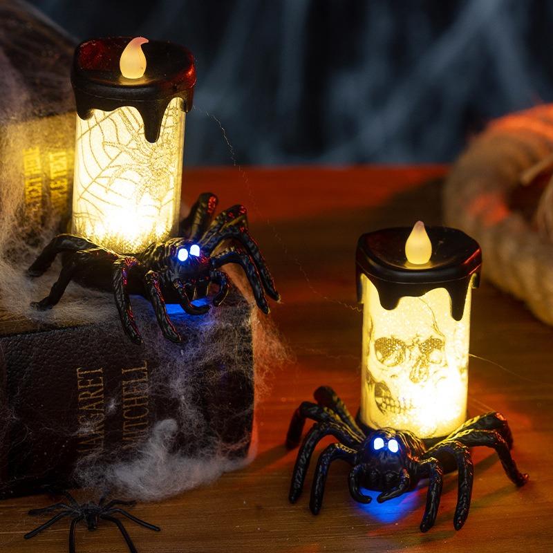 Halloween decorative eye glowing spider light party decoration ornament LED two-color candle night light