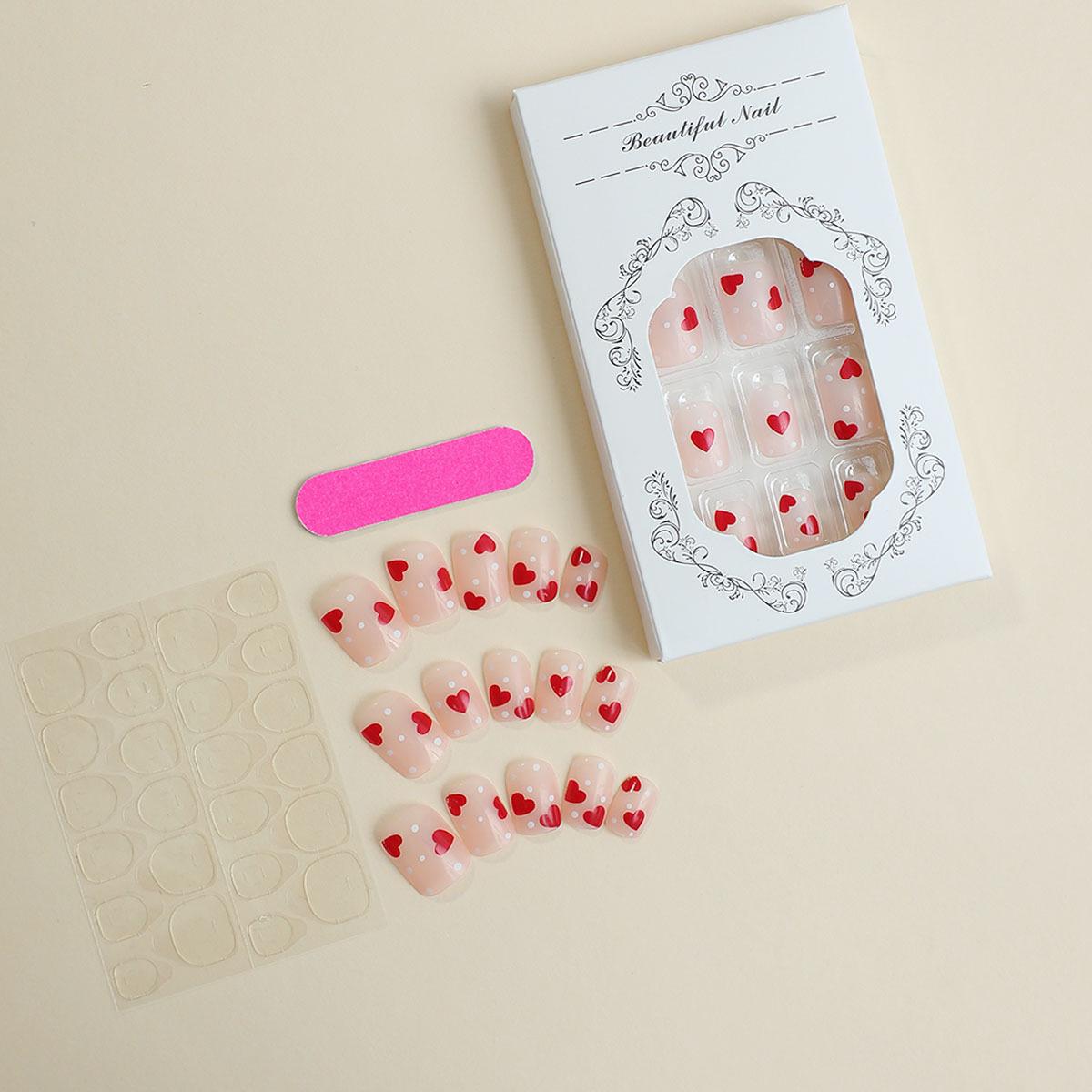 

Valentine s Day Heart Print Press-On Nails - Short Square Tips